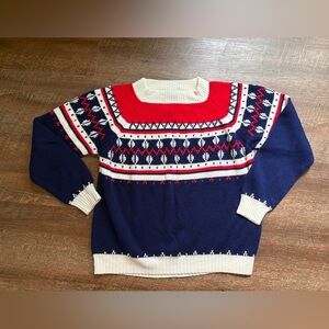 Vintage Fair Isle Ski Sweater Red Blue White JCPenney The Men’s Store Sz L EUC